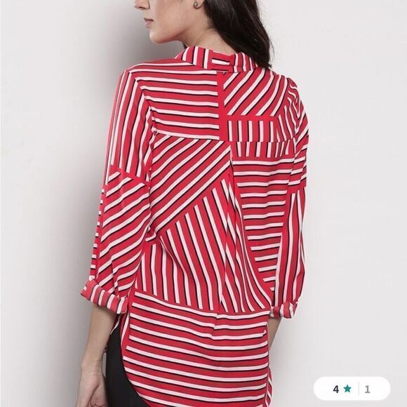 DOROTHY PERKINS Women Red Striped Shirt Style Top size 12 - Picture 4 of 14